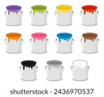 Set of colorful paint cans. Vector illustration.