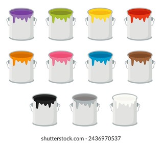 Set of colorful paint cans. Vector illustration.