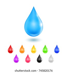 Set of colorful paint drops. Isolated elements on white background. Vector illustration.