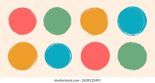 Set of colorful paint, ink circles. Dirty artistic design elements, boxes, frames. Stamp with rough edges. Sticker. Logo round. Japan circle.