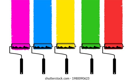 Set of colorful paint roller brushes. vector illustration