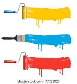 Set of colorful paint roller brushes. vector illustration.