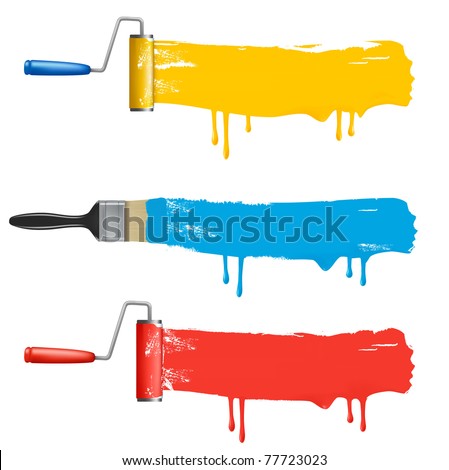 Set of colorful paint roller brushes. vector illustration.