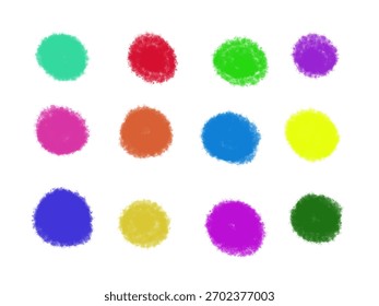 Conjunto de vetor de entalhes de pintura coloridos. Grunge Brush Stroke Spots Coleção em Aquarela ou Estilo Giz