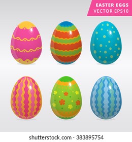 Set of colorful painted Easter eggs vector illustration on grey background different style painted traditional easter eggs image