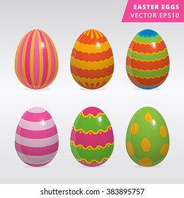 Set of colorful painted Easter eggs vector illustration on grey background different style painted traditional easter eggs image