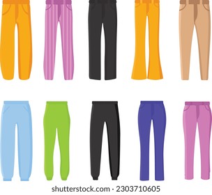 Set of colorful pants. Vector illustration isolated on a white background.