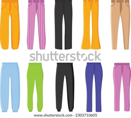 Set of colorful pants. Vector illustration isolated on a white background.