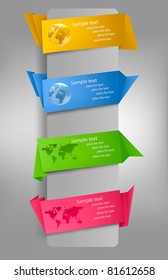 Set of colorful paper banners with globe. Vector illustration.