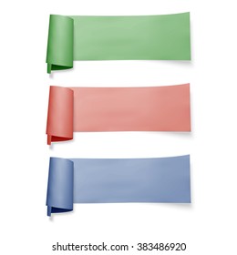 Set of colorful paper banners, vector ribbons with shadow isolated on white.