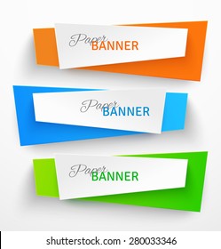 Set of colorful paper origami banners. Vector illustration