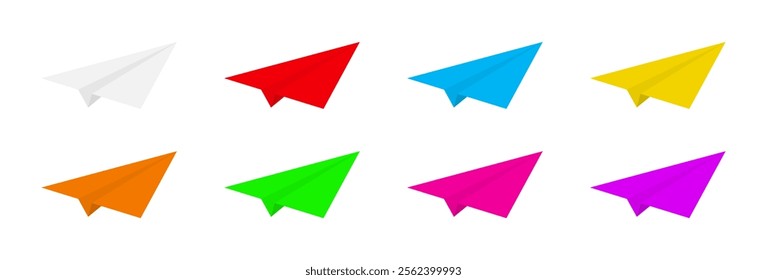 Set Of Colorful Paper Plane Icon Isolated On White Background. Origami. Vector Illustration