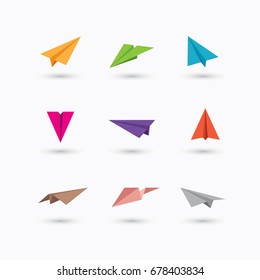 Set of colorful paper plane icons isolated on white background.