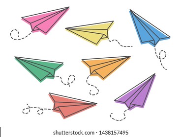 Set of colorful paper planes isolaten on white background. Vector illustration