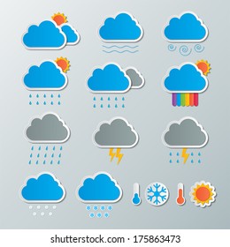 set of colorful paper weather icons. vector.