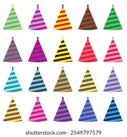 Set of colorful party hats