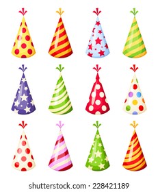 Set of colorful party hats. Vector illustration.