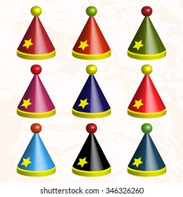 Set of colorful party hats. Vector illustration.