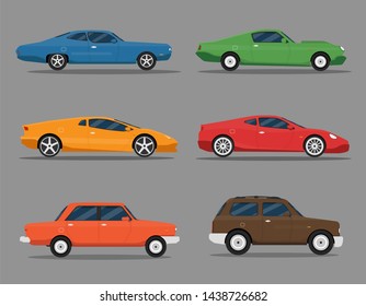 Set Of colorful Passenger Car Icons. Isolated Vector Illustration