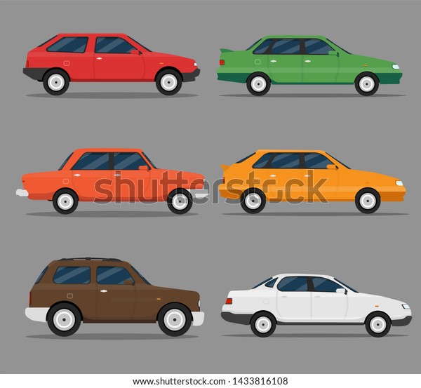 Set Of colorful Passenger Car Icons.\
Isolated Vector\
Illustration