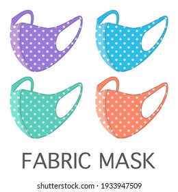 A set of colorful pastel fabric masks isolated on white background with wording FABRIC MASK at the bottom.