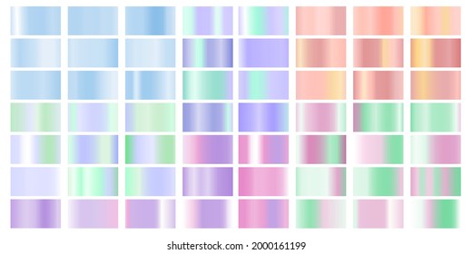 Set colorful Pastel gradient Chrome color foil texture background. vector golden, copper brass and metal  template.