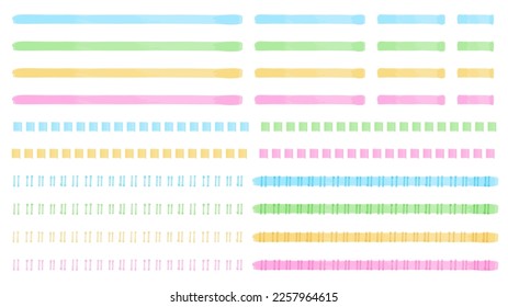 A set of colorful pastel-colored marker-style decorative ruled lines.Easy-to-edit vector material.There are other variations as well.