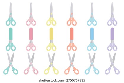 A set of colorful pastel-colored scissors illustrations
