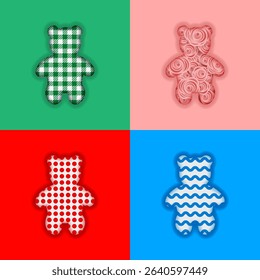 Set of colorful patchwork teddy bears. Vector objects