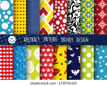 Set Colorful pattern collection of abstract geometric for template page frame sale business card. Trendy cover illustration of vector backdrop.