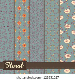 set of colorful pattern on floral theme