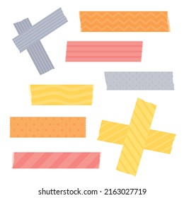 Set of colorful patterned paper decoration tape. Flat vector illustration.