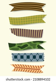 Set of colorful patterned washi tape strips with strictly pattern.
