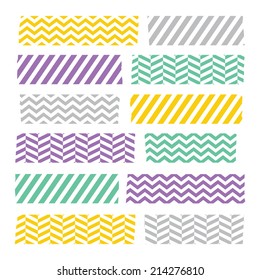 Set of colorful patterned washi tape stripes