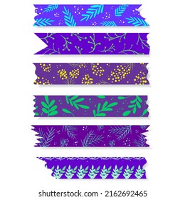 Set of colorful patterned washi tape strips with a delicate feminine floral pattern.