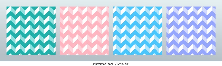 Set of colorful patterns. Background pattern seamless chevron abstract pink, blue, green, violet pastel colors. Summer background design.