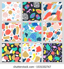 Set of colorful patterns. Trendy hand drawn textures. Modern abstract design for paper, cover, fabric, interior decor and other users.