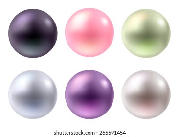 Set of colorful pearls. Jewelry gemstones isolated on white background.