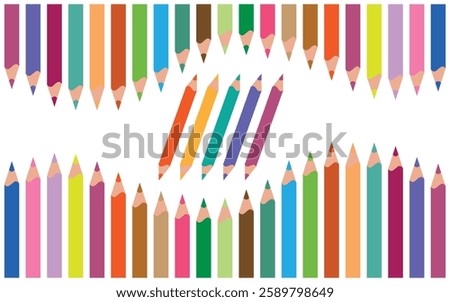 Set of colorful pencil crayons colored rainbow frame of multicolored pensils vector illustrasion.      