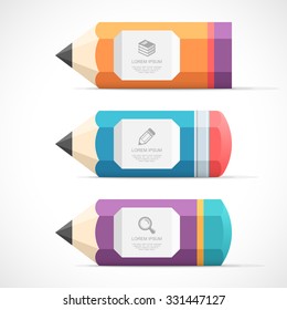 Set of colorful pencil with place for your content. Easy to change colors.