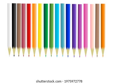 A set of colorful pencils isolate on white background. Copy space for your text. Vector illustration.