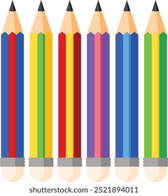 A set of colorful pencils on white background. Vector illustration.