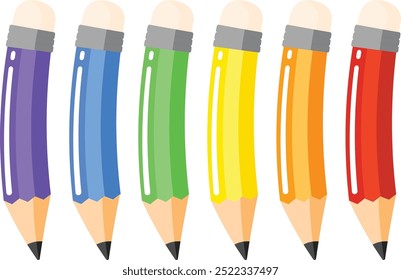 A set of colorful pencils on white background. Vector illustration.