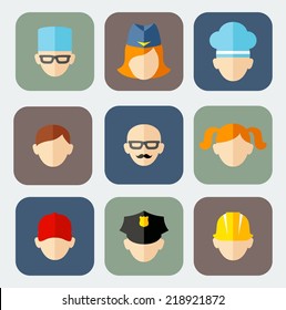 Set of colorful people occupation icons 