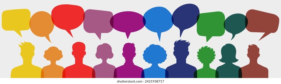 Set of colorful people and speech bubbles on white background - vector illustration