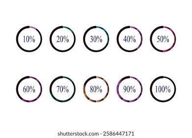 Set of Colorful Percentage Progress Circles.