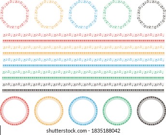 A set of colorful piano, sheet music, staff, treble clef