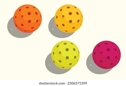 Set of colorful pickleball balls. Pickleball sports equipment for outdoor games. Sports illustration. 