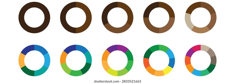 Set of colorful pie chart.gradation of colors theory.vector illustration