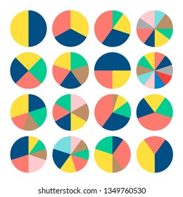 Set of colorful pie charts. Circular diagrams and graphs. Business and analytics.